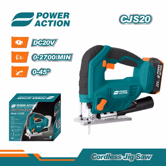 Power Action 20V Electric Cordless Jig Saw with Lithium Battery