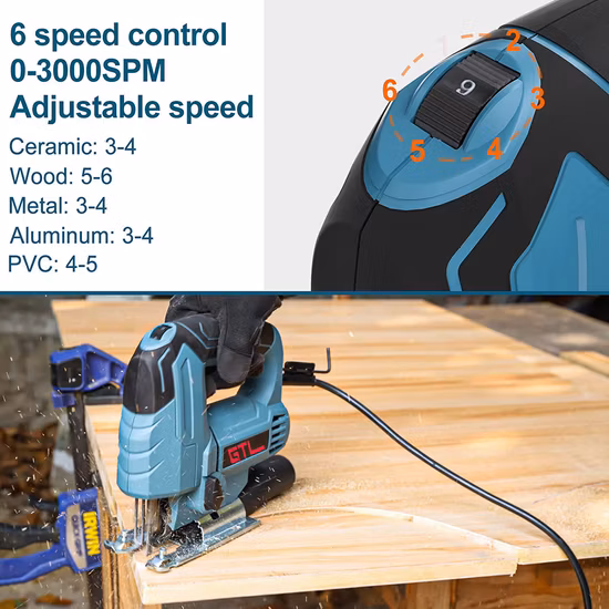 Seghetto alternativo per taglio legno da 570 W Seghetto alternativo a pendolo da 65 mm con cambio rapido e luce LED (JS00365)